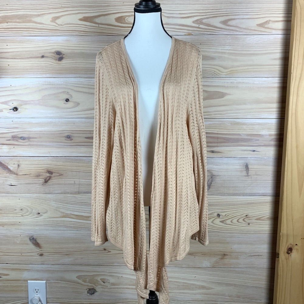 Soft Surroundings Cardigan Womens 1X Peach Pointelle Open Front Silk Neutral